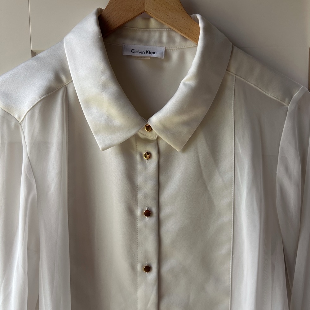 Off-White Sheer Panels Button-Down Shirt